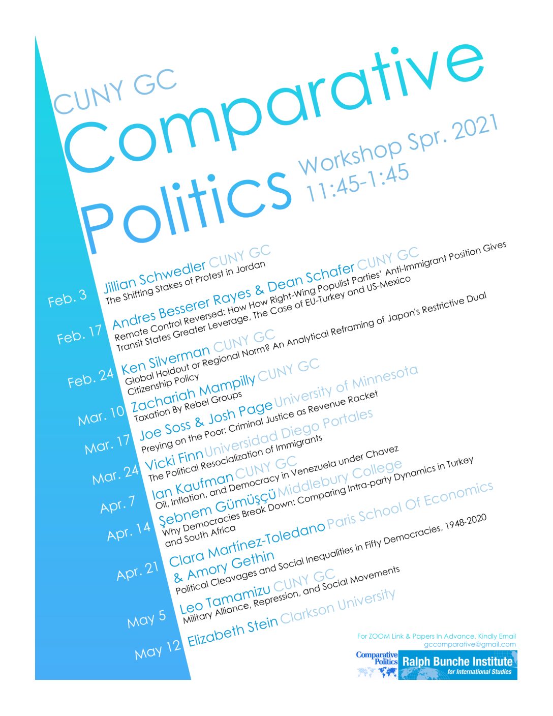 Comparative Politics Workshop Spring 2021 Schedule Announced - Political Science | The Graduate