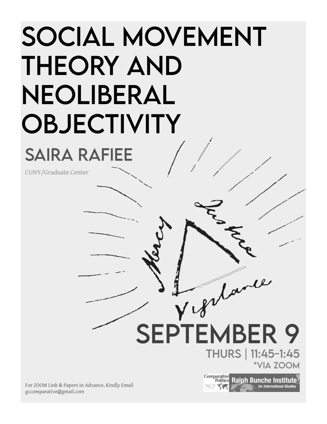 Comparative Politics Workshop: Saira Rafiee, "Social Movement Theory & Neoliberal Objectivity," Thursday, September 9, 11:45am EST