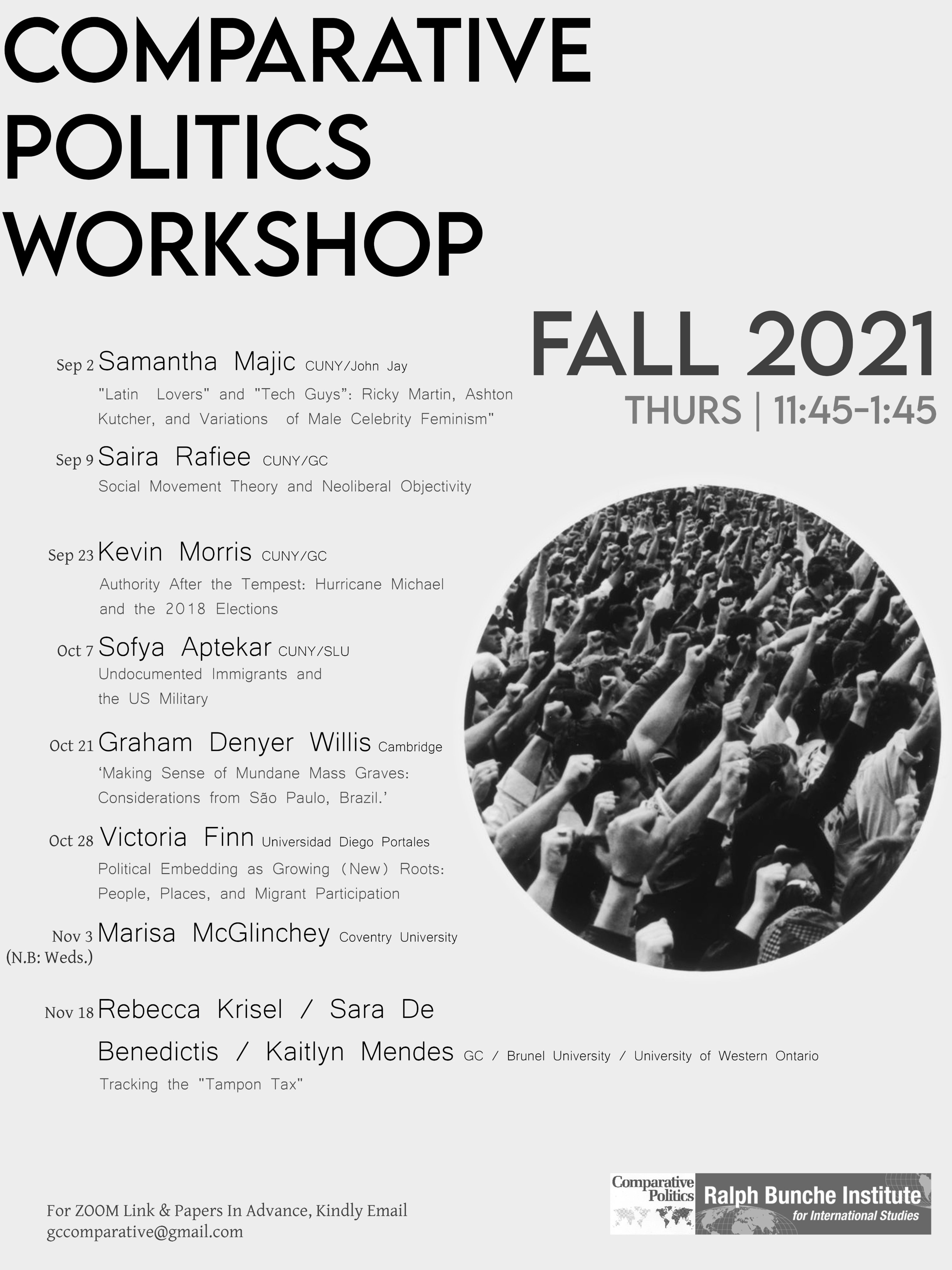 Comparative Politics Workshop Schedule Announced: Fall 2021